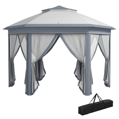 Outsunny 3X4M Hexagon Gazebo W/ Mesh Curtains Outdoor Garden, Grey