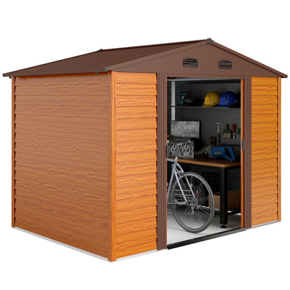 Garden Shed Tool Storage Overlap Construction Sliding Door Brown Wood Grain