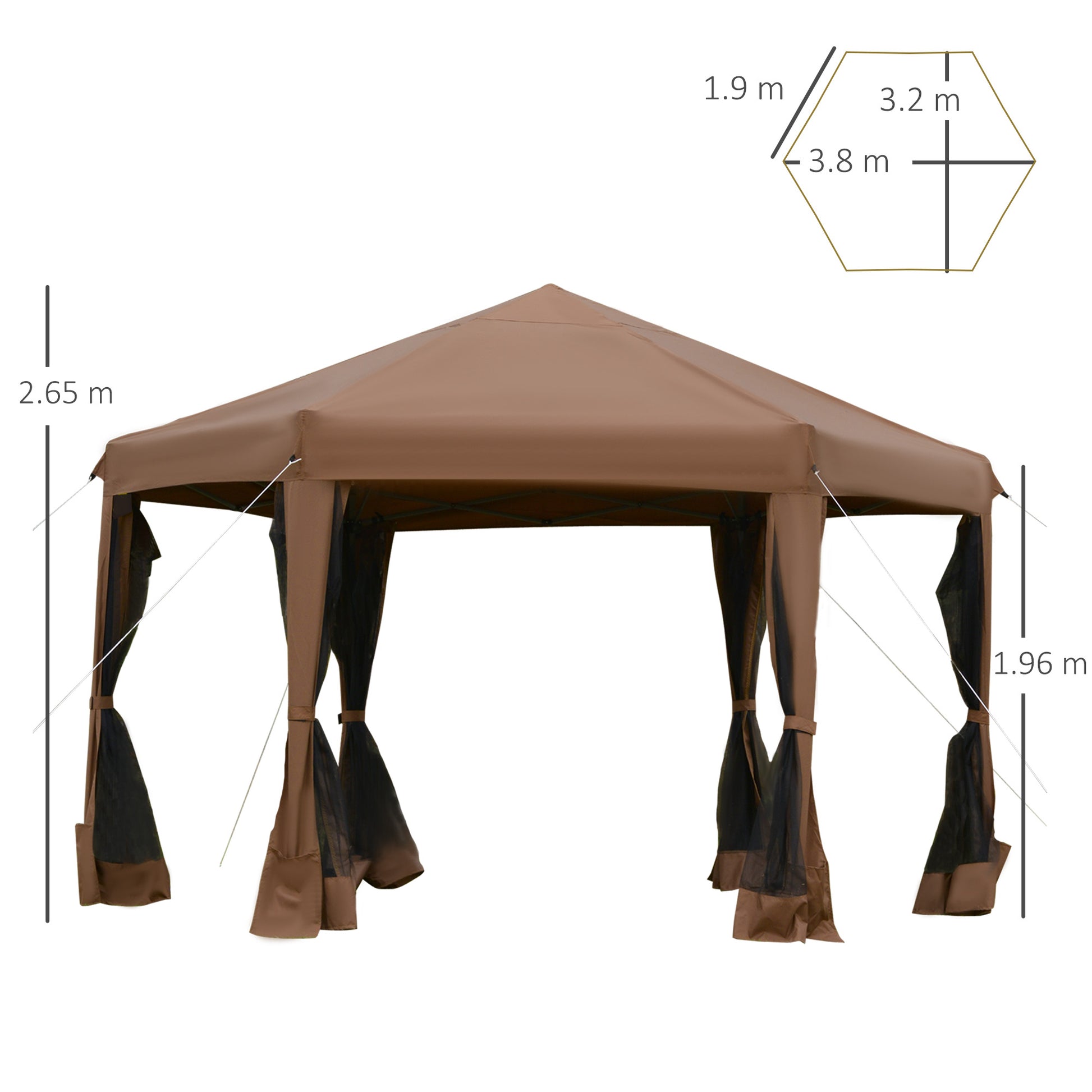 3.2M Outdoor Pop up Gazebo Hexagonal Canopy Tent with Mesh Sidewalls Handy Bag