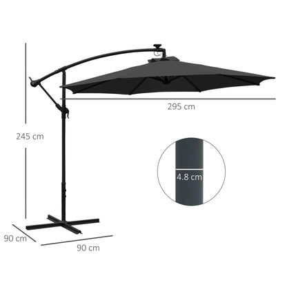 3(M) LED Patio Banana Umbrella Cantilever Parasol W/ Solar Lights Crank Handle