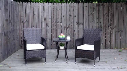 Outsunny Rattan Bistro Set Cushion Patio Garden Chair Table Brown UV Resistant