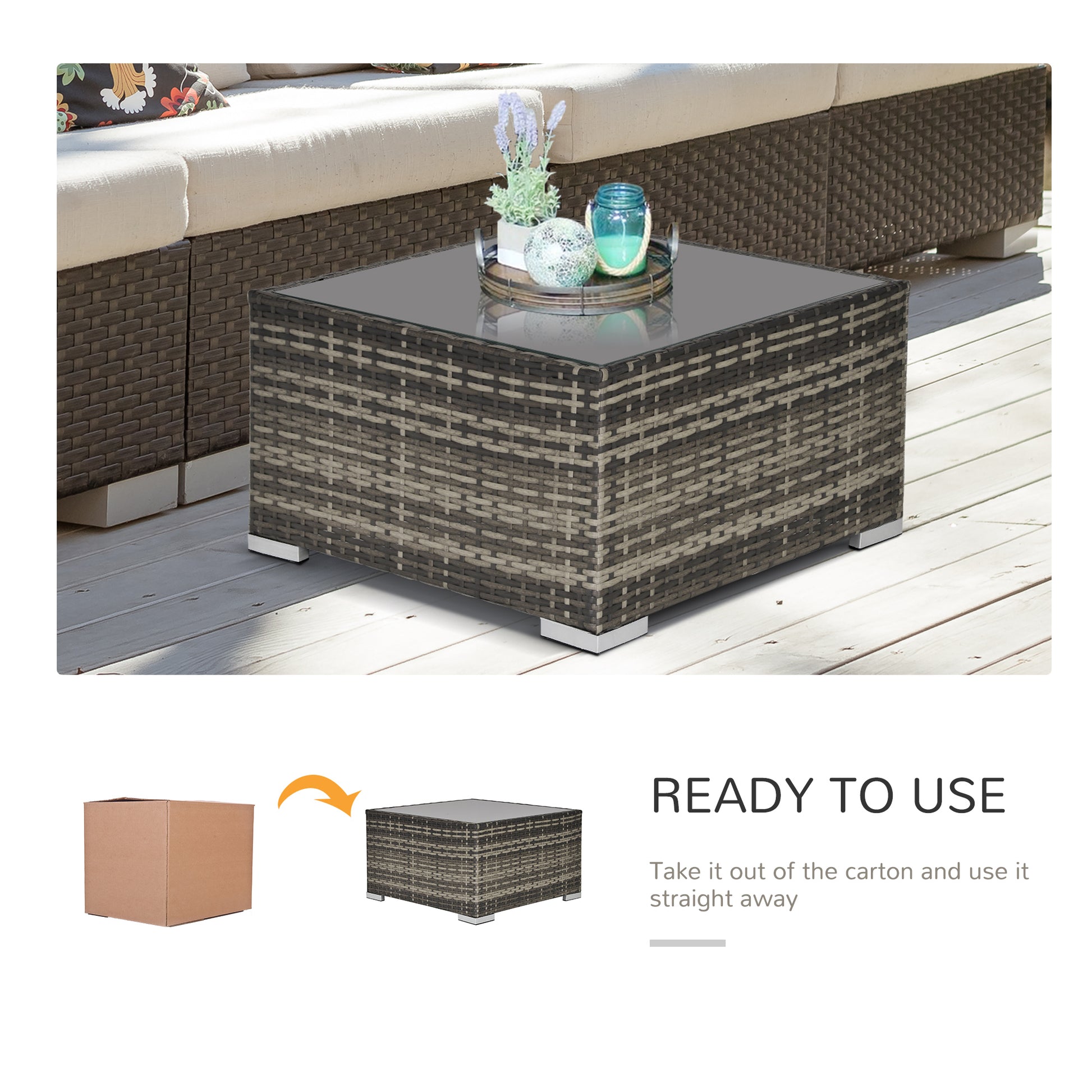 Garden Outdoor Rattan Corner Sofa,Single Sofa,Coffee Table Grey/Deep Grey
