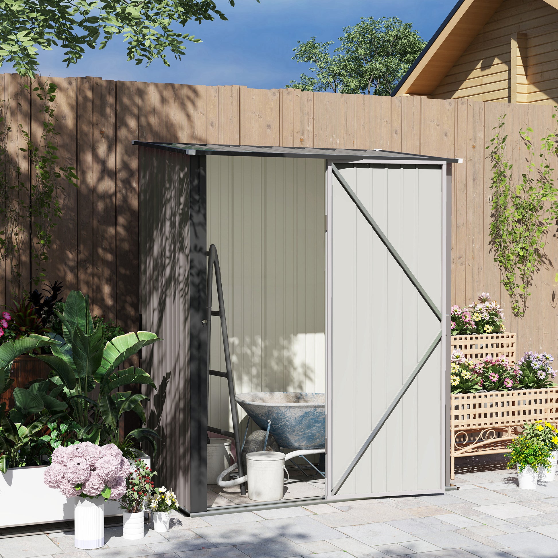 Outdoor Storage Shed Steel Garden Shed W/ Lockable Door for Garden