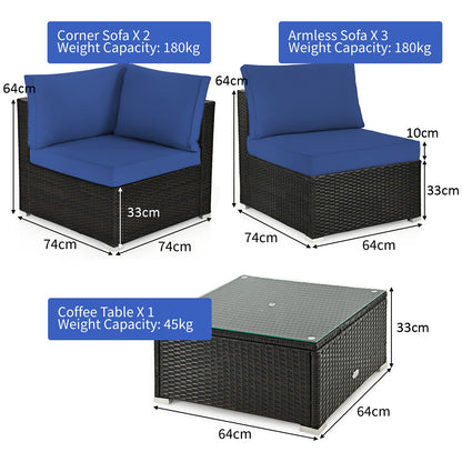 6 Piece Outdoor Rattan Sofa Set with Soft Seat and Back Cushions