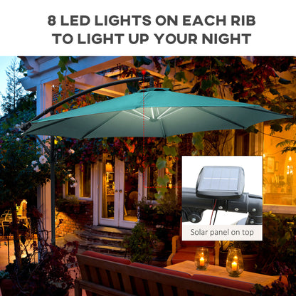 3(M) LED Patio Banana Umbrella Cantilever Parasol W/ Solar Lights Crank Handle