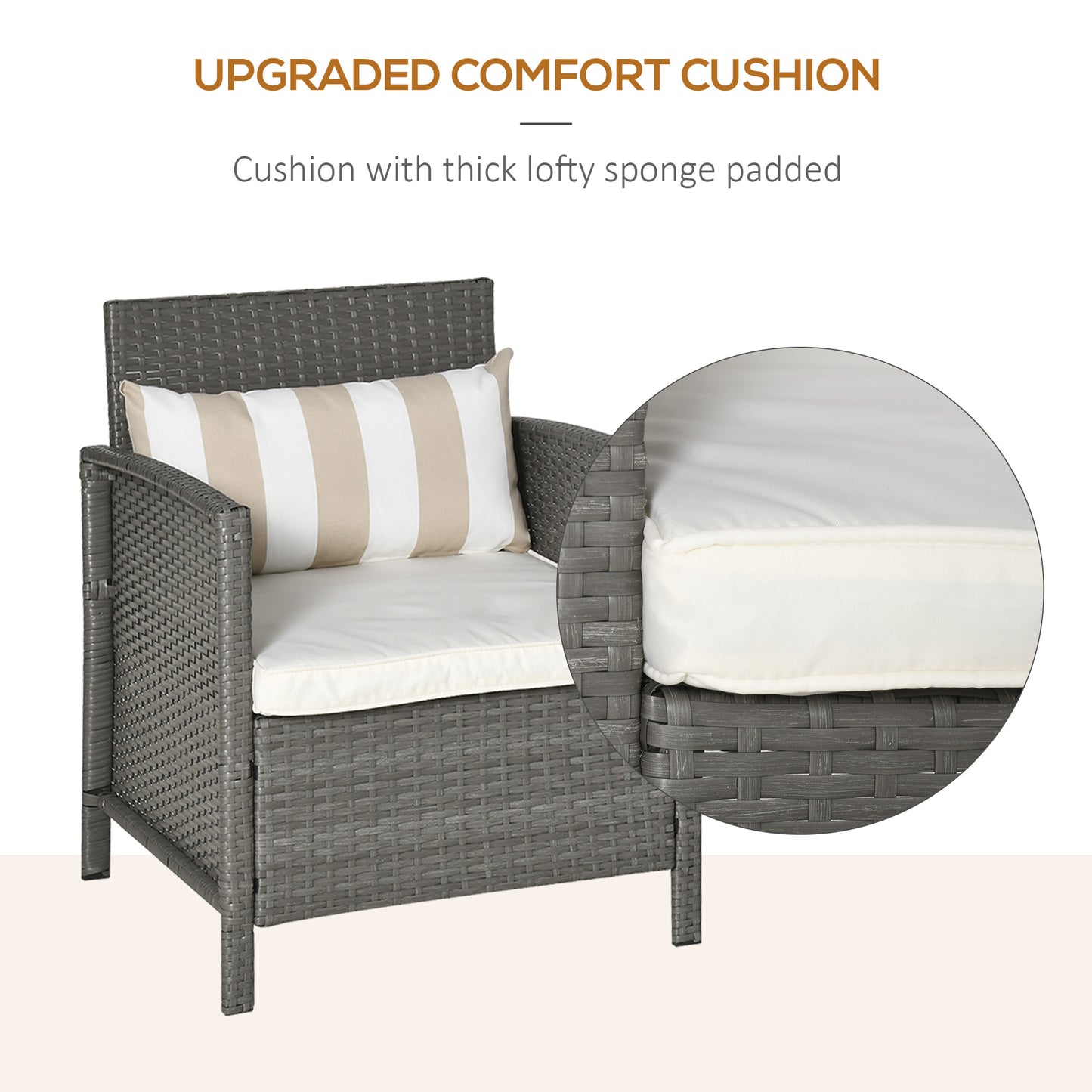 3 Pcs Rattan Outdoor Patio Set 2 Cushioned Single Sofa Coffee Table Conservatory