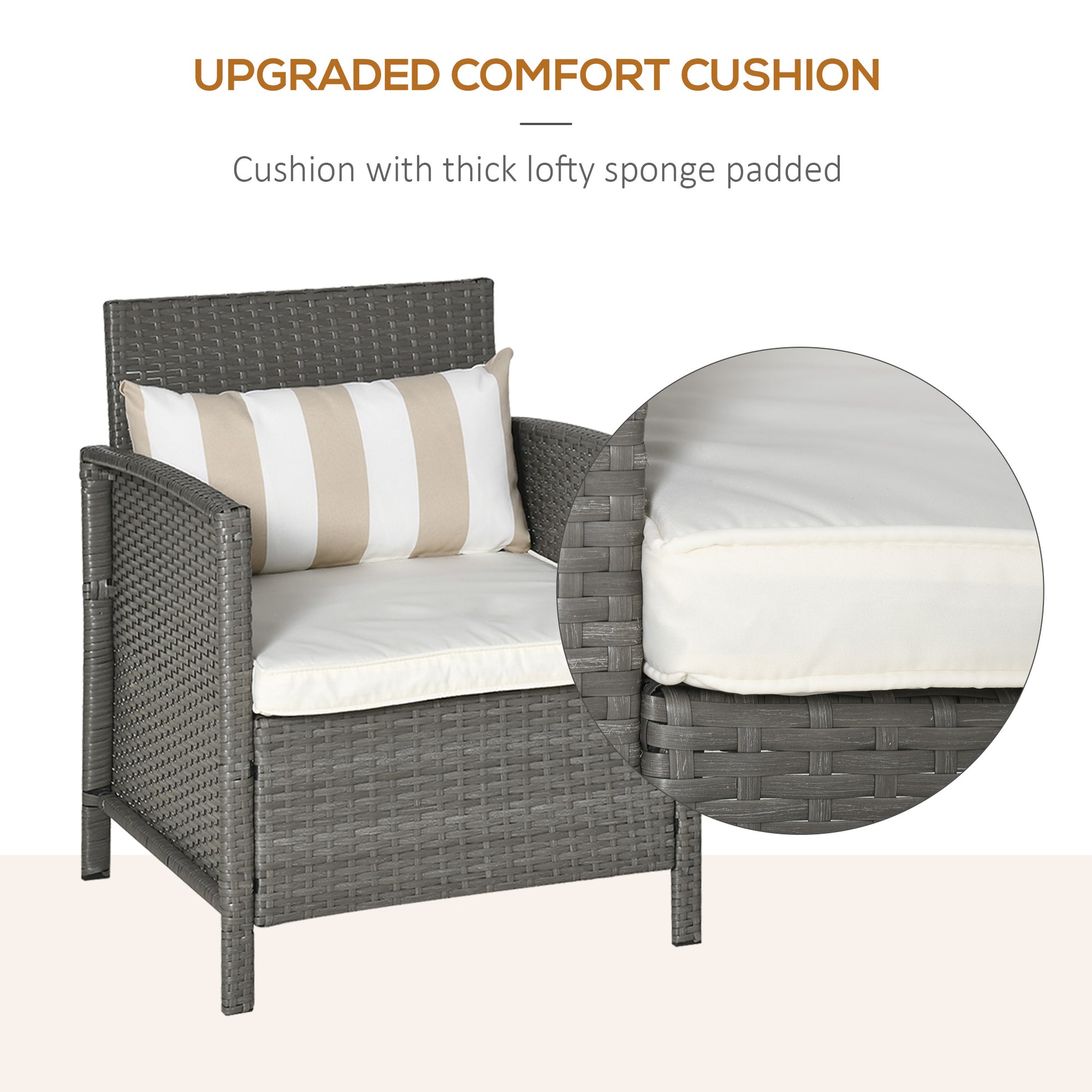 3 Pcs Rattan Outdoor Patio Set 2 Cushioned Single Sofa Coffee Table Conservatory