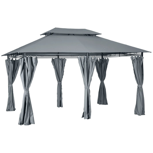 4M X 3(M)Garden Gazebo, Double Roof Outdoor Gazebo Canopy Shelter with Curtains, Solid Steel Frame