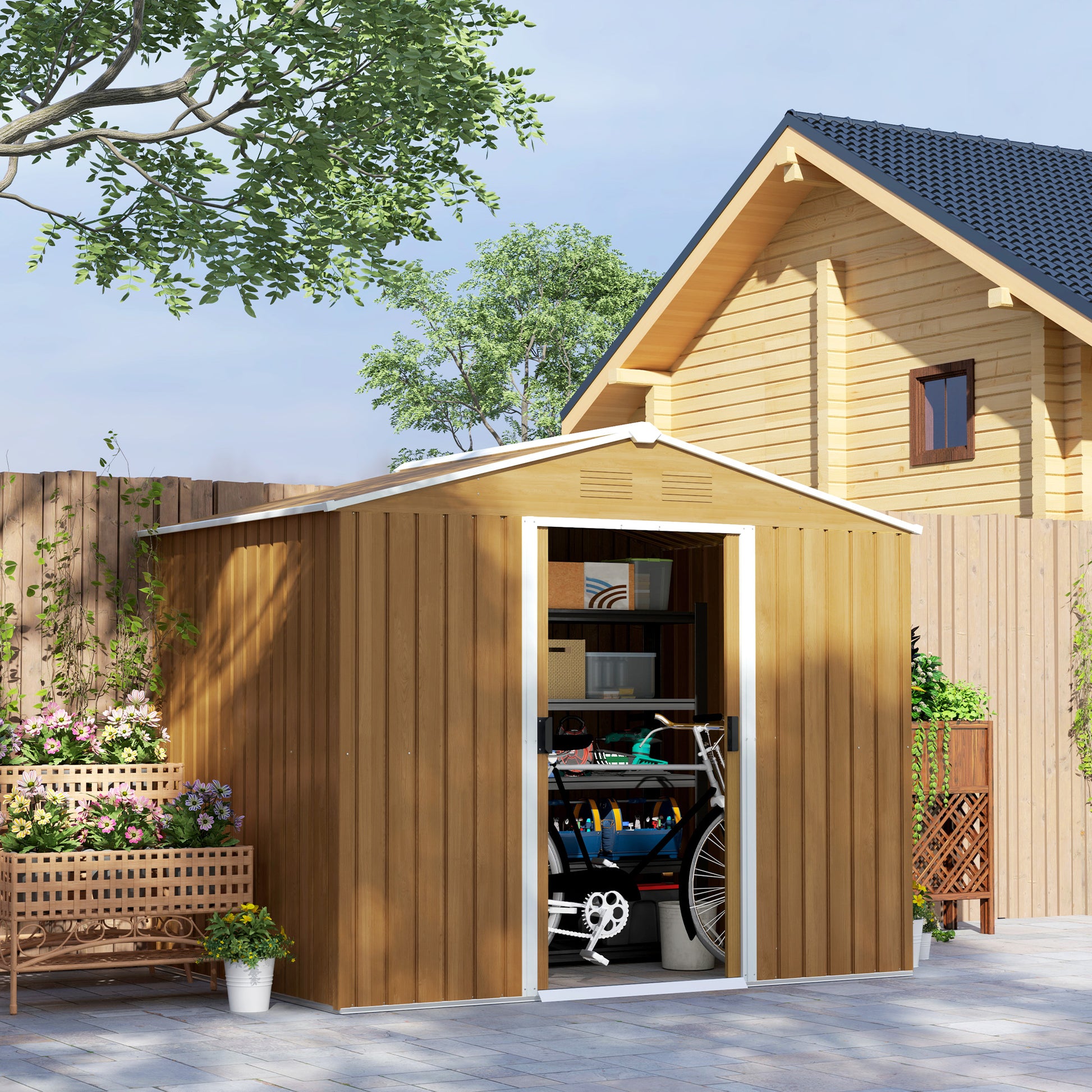 Garden Storage Shed with Ventilation Double Sliding Door Outdoor Tool Box