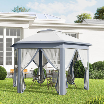 Outsunny 3X4M Hexagon Gazebo W/ Mesh Curtains Outdoor Garden, Grey