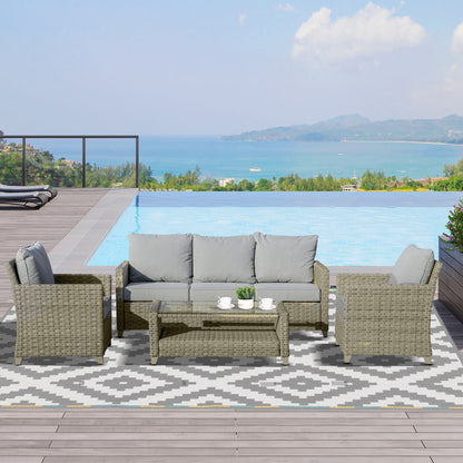 4 Pieces Patio PE Rattan Wicker Sofa Set, Outdoor Conversation Furniture Set