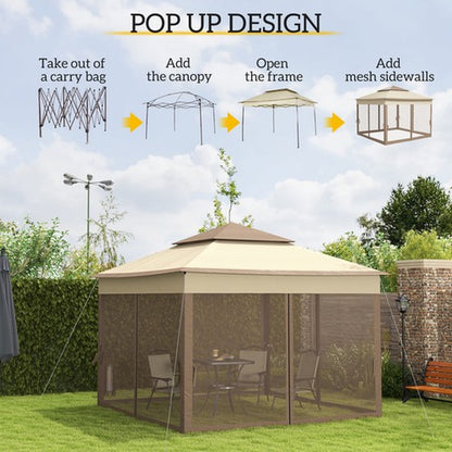 3 X 3(M) Garden Metal Gazebo Party Canopy Tent Sun Shelter W/ Net Curtain Khaki