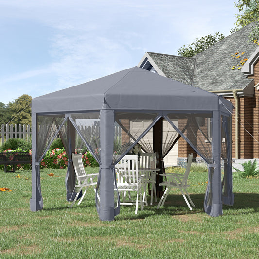 3.2M Outdoor Pop up Gazebo Hexagonal Canopy Tent with Mesh Sidewalls Handy Bag