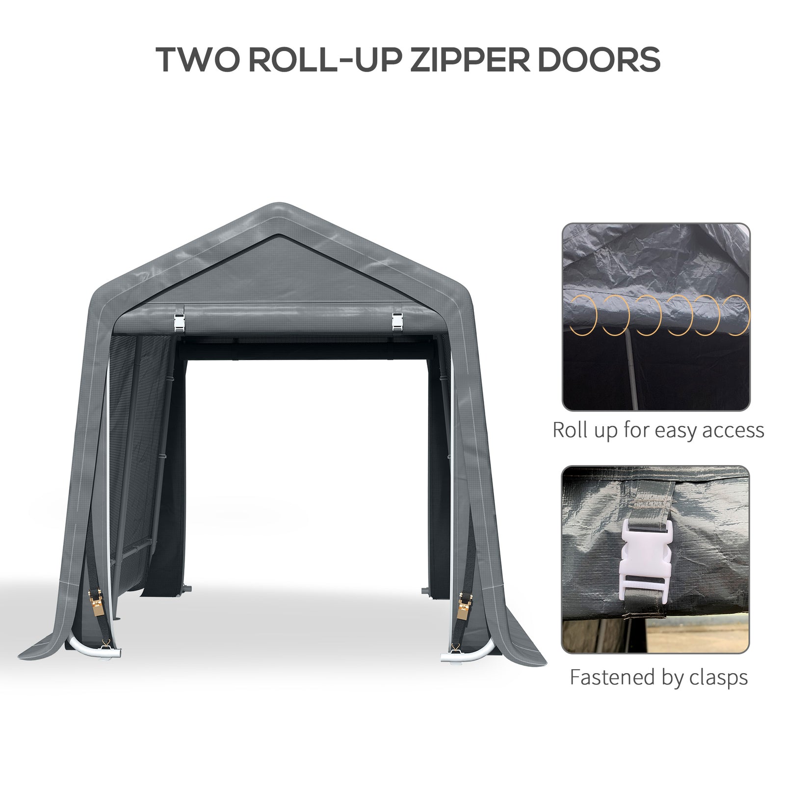 2.8M X 2.4M Garden Garage Storage Tent Metal Frame Bike Shed W/ Zipper Doors
