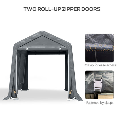 2.8M X 2.4M Garden Garage Storage Tent Metal Frame Bike Shed W/ Zipper Doors