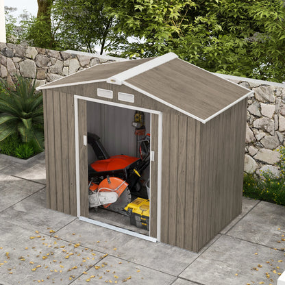 7 X 4Ft Garden Shed Storage with Locking Door and Foundation Kit, Light Brown