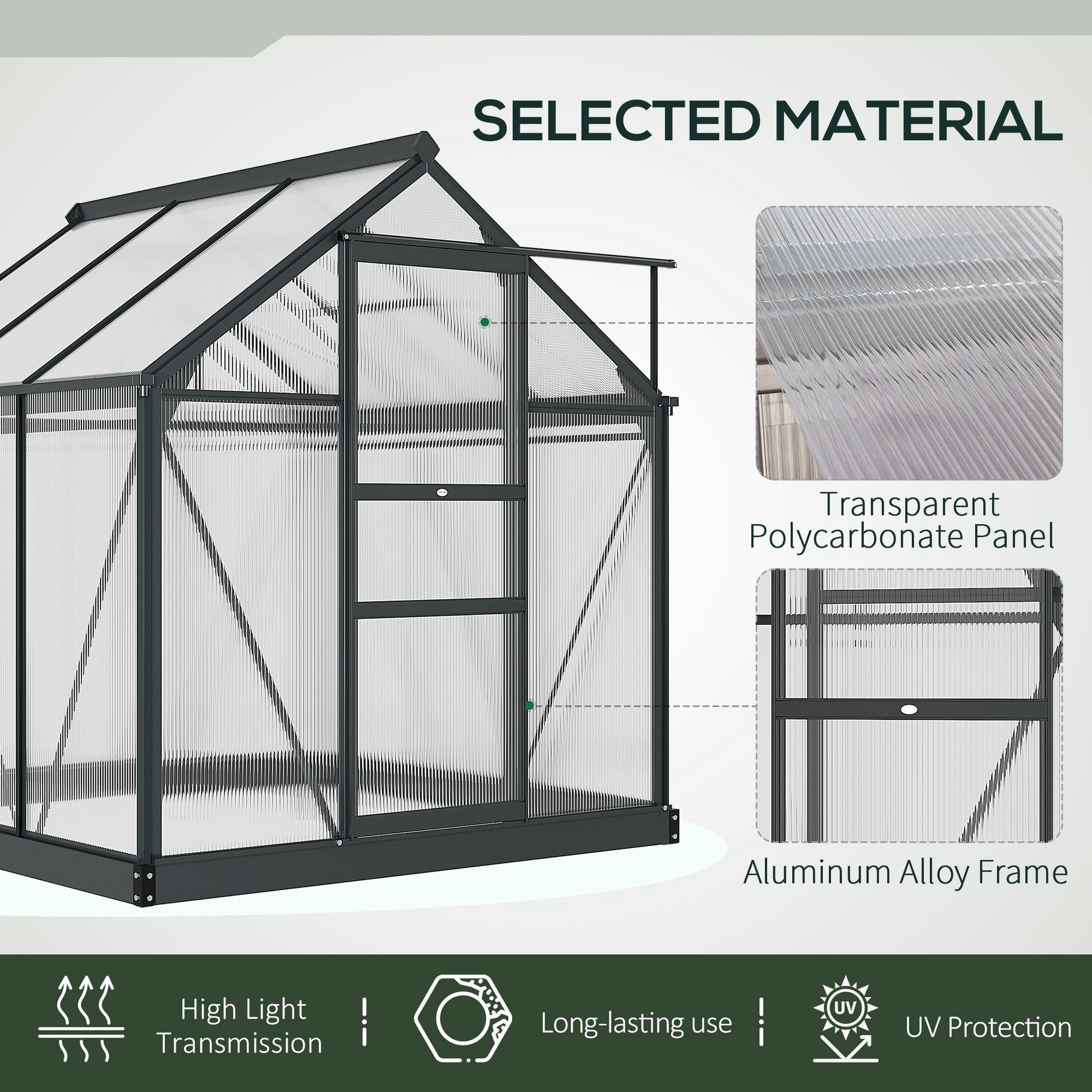 Polycarbonate Walk-In Garden Greenhouse Aluminium Frame Slide Door Window