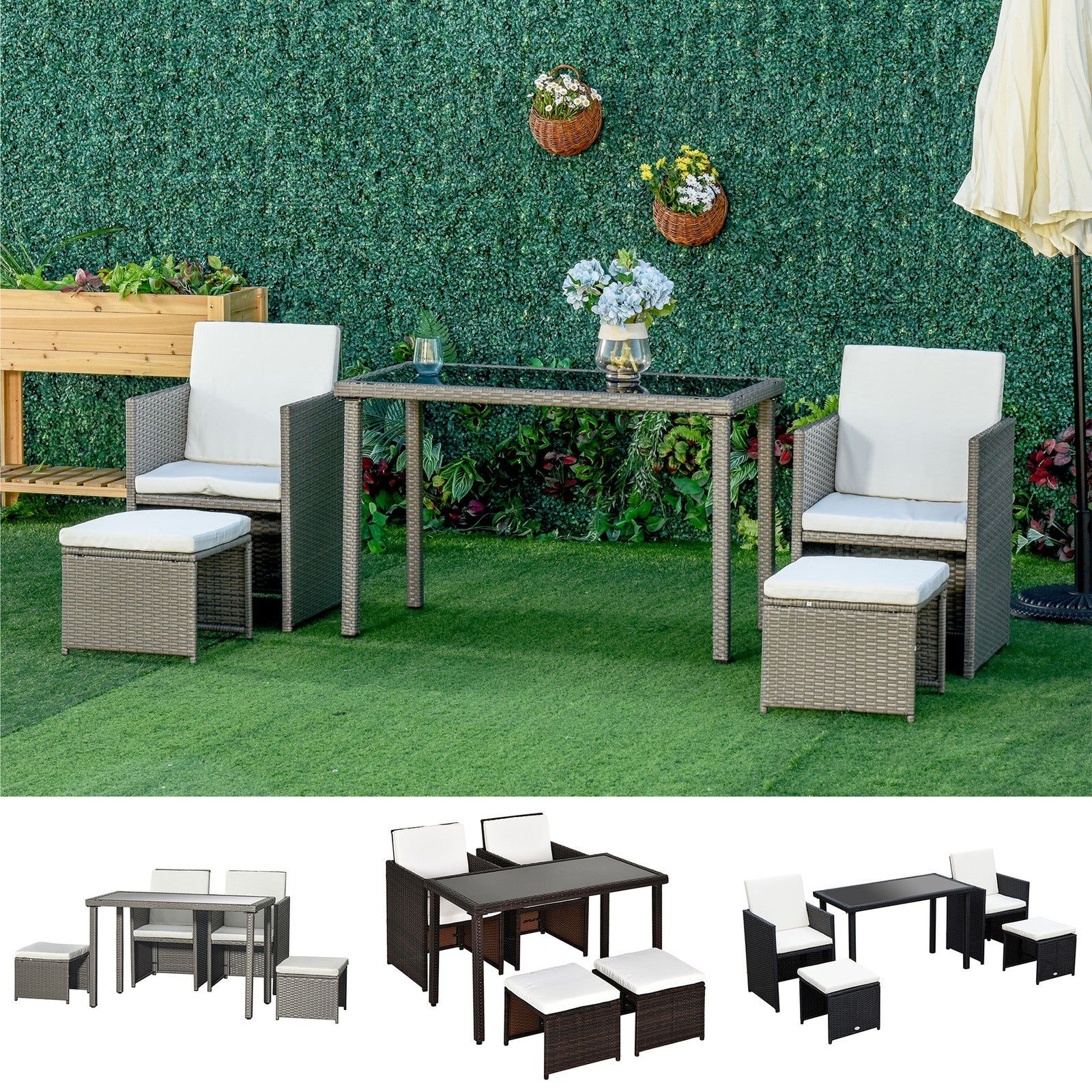 5 Pcs Rattan Garden Sofa Set Wicker Furniture Set with Cushion Footrest