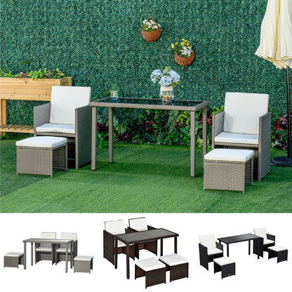 5 Pcs Rattan Garden Sofa Set Wicker Furniture Set with Cushion Footrest