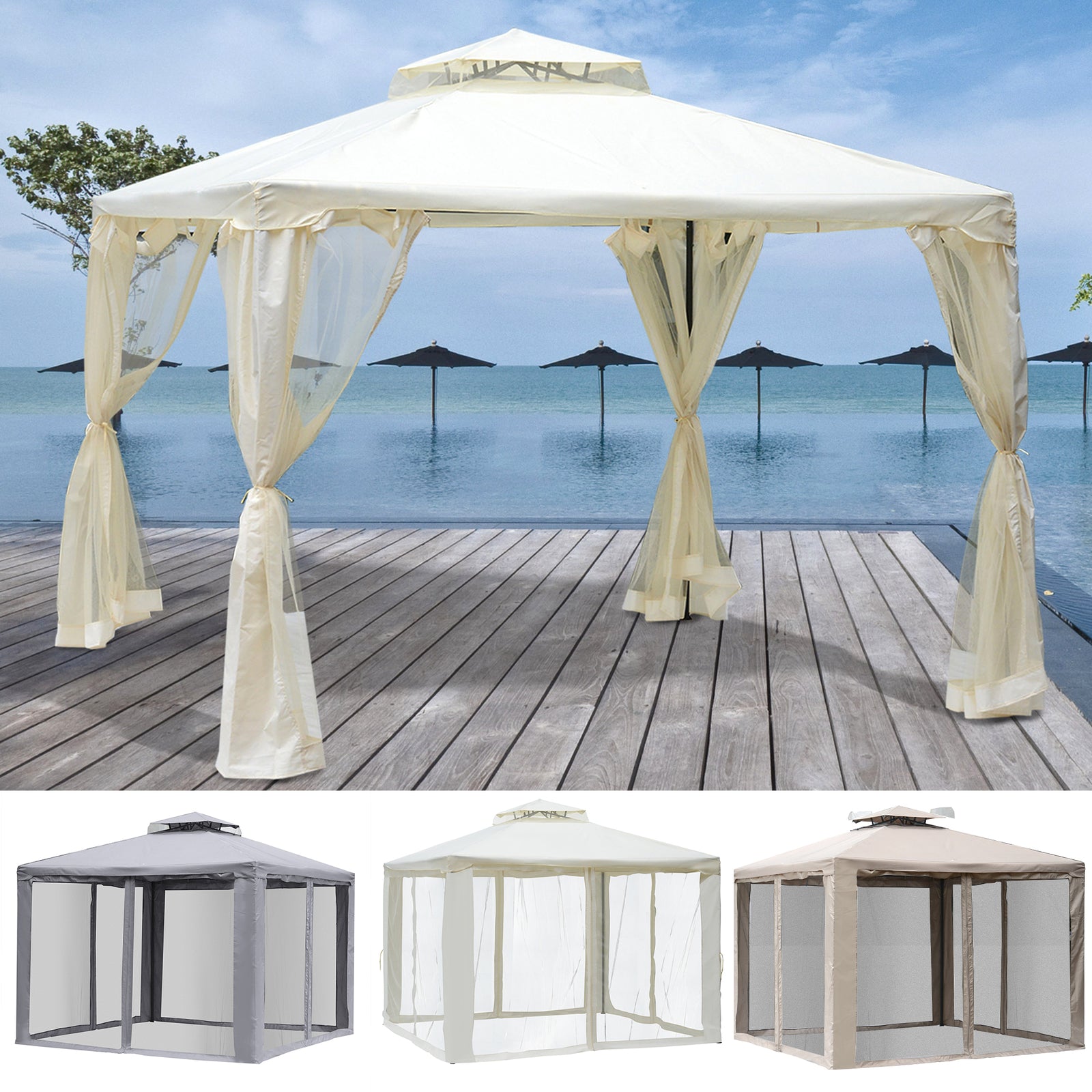 3 X 3(M) Metal Gazebo Outdoor 2-Tier Roof Marquee Party Tent with Netting