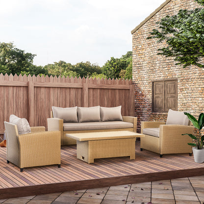 4 PCS Outdoor PE Rattan Aluminium Conversation Sofa Set W/ Table & Cushions