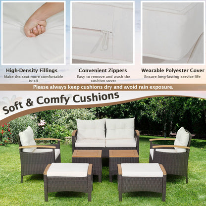 7 Piece Patio Rattan Sofa Set Outdoor with Cushions and Ottomans