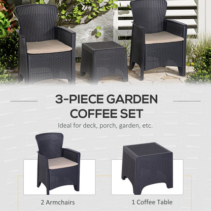 Garden Outdoor 3 Pcs Rattan Furniture Set 2 Arm Chair W/ Cushion 1 Coffee Table