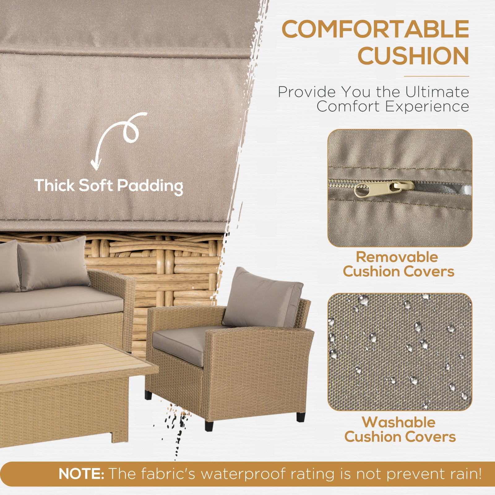 4 PCS Outdoor PE Rattan Aluminium Conversation Sofa Set W/ Table & Cushions