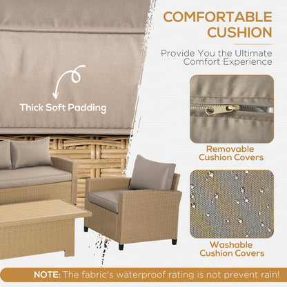 4 PCS Outdoor PE Rattan Aluminium Conversation Sofa Set W/ Table & Cushions