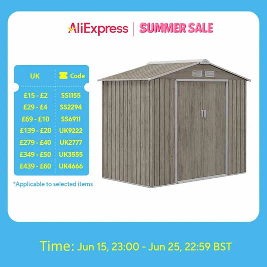 7 X 4Ft Garden Shed Storage with Locking Door and Foundation Kit, Light Brown
