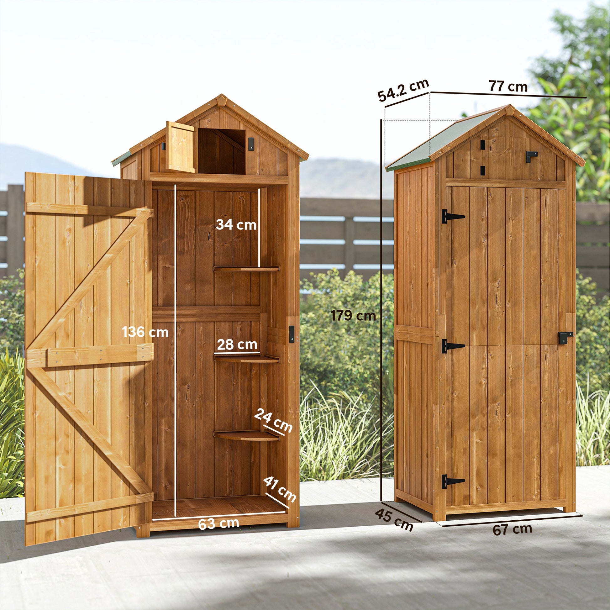 Garden Storage Shed 3 Shelves Tool House W/ Asphalt Roof 77 X 54 X 179 Cm
