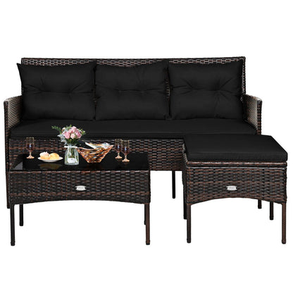 4 Seater Rattan Garden Furniture Set with Cushioned Sofa