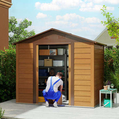 Garden Shed Tool Storage Overlap Construction Sliding Door Brown Wood Grain