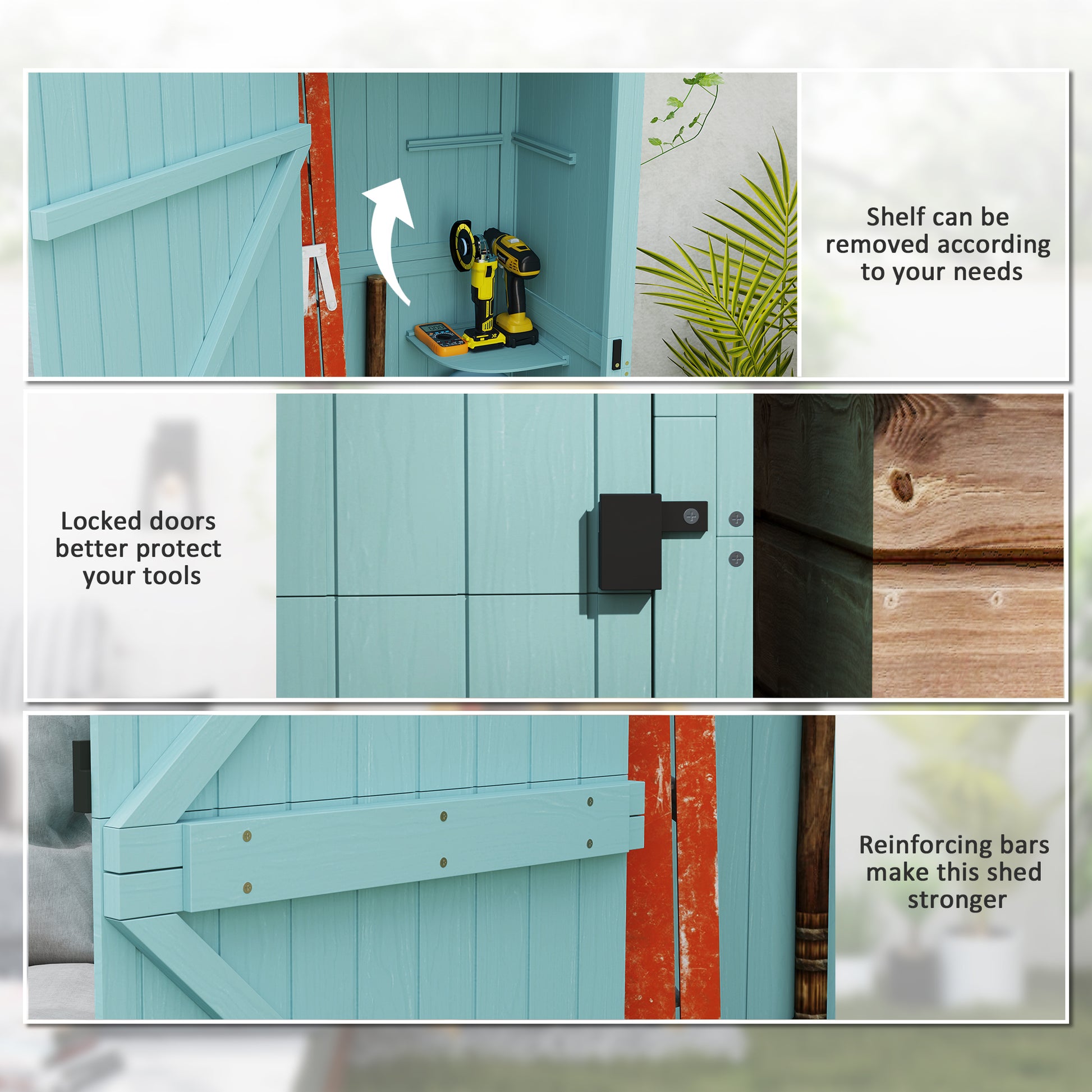 Garden Storage Shed 3 Utility Shelf Tool House W/ Asphalt Roof Lockabke Door