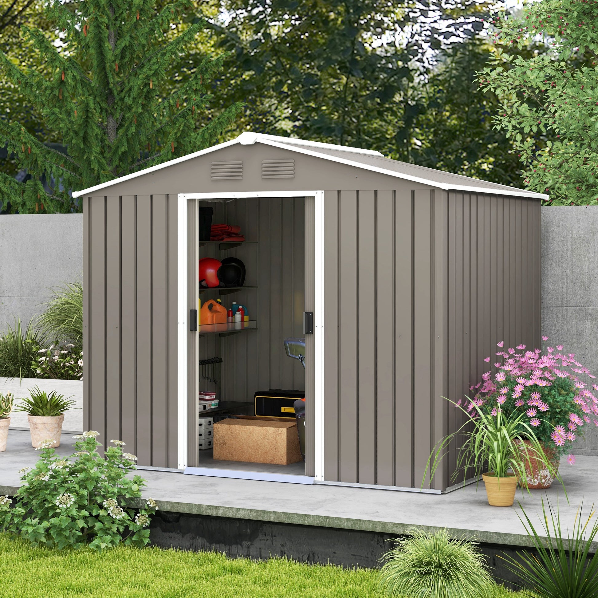 Garden Storage Shed with Ventilation Double Sliding Door Outdoor Tool Box