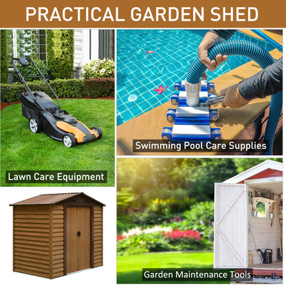 Garden Shed Tool Storage Overlap Construction Sliding Door Brown Wood Grain