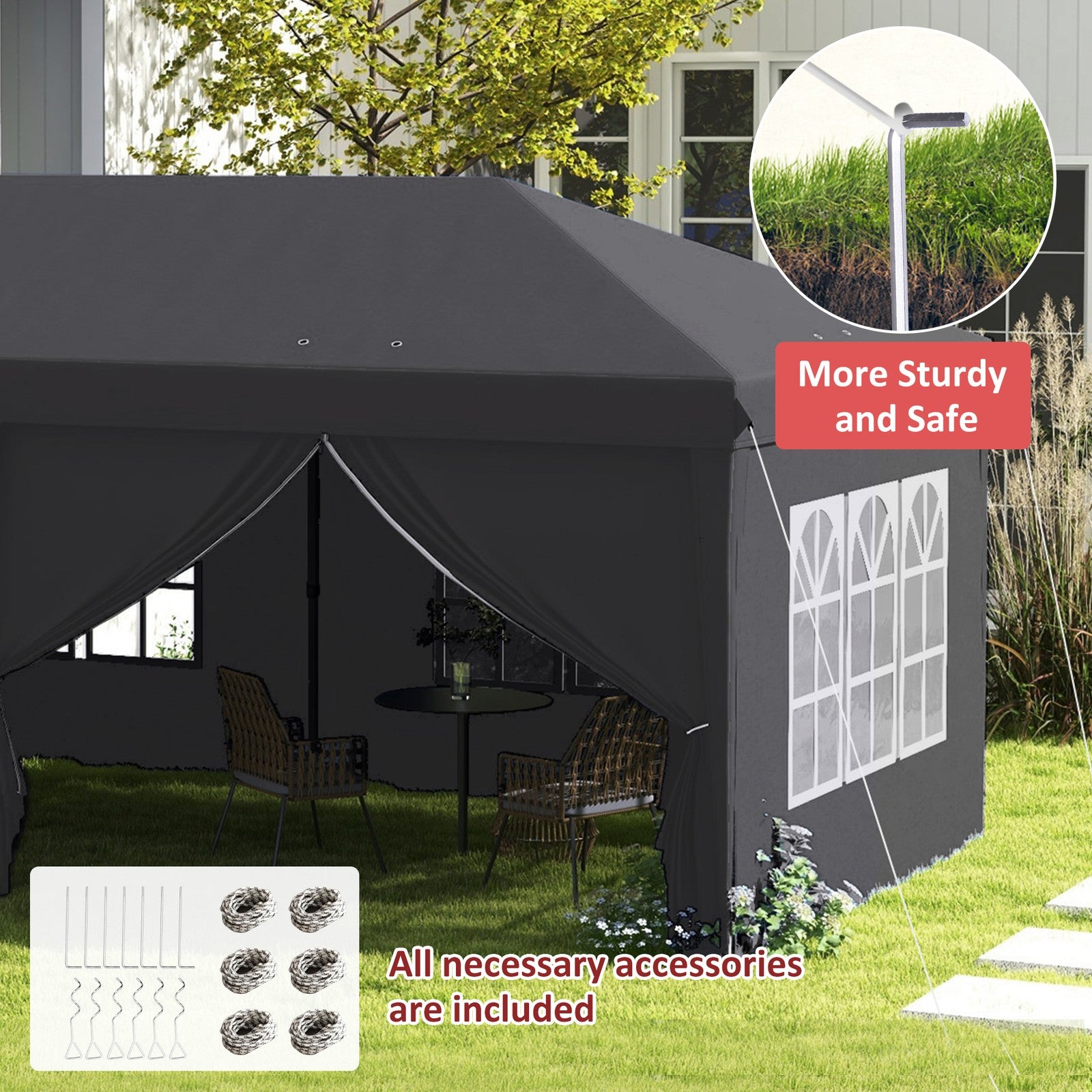 Outsunny 3 X 6M Pop up Gazebo Height Adjustable Party Tent W/ Storage Bag Grey