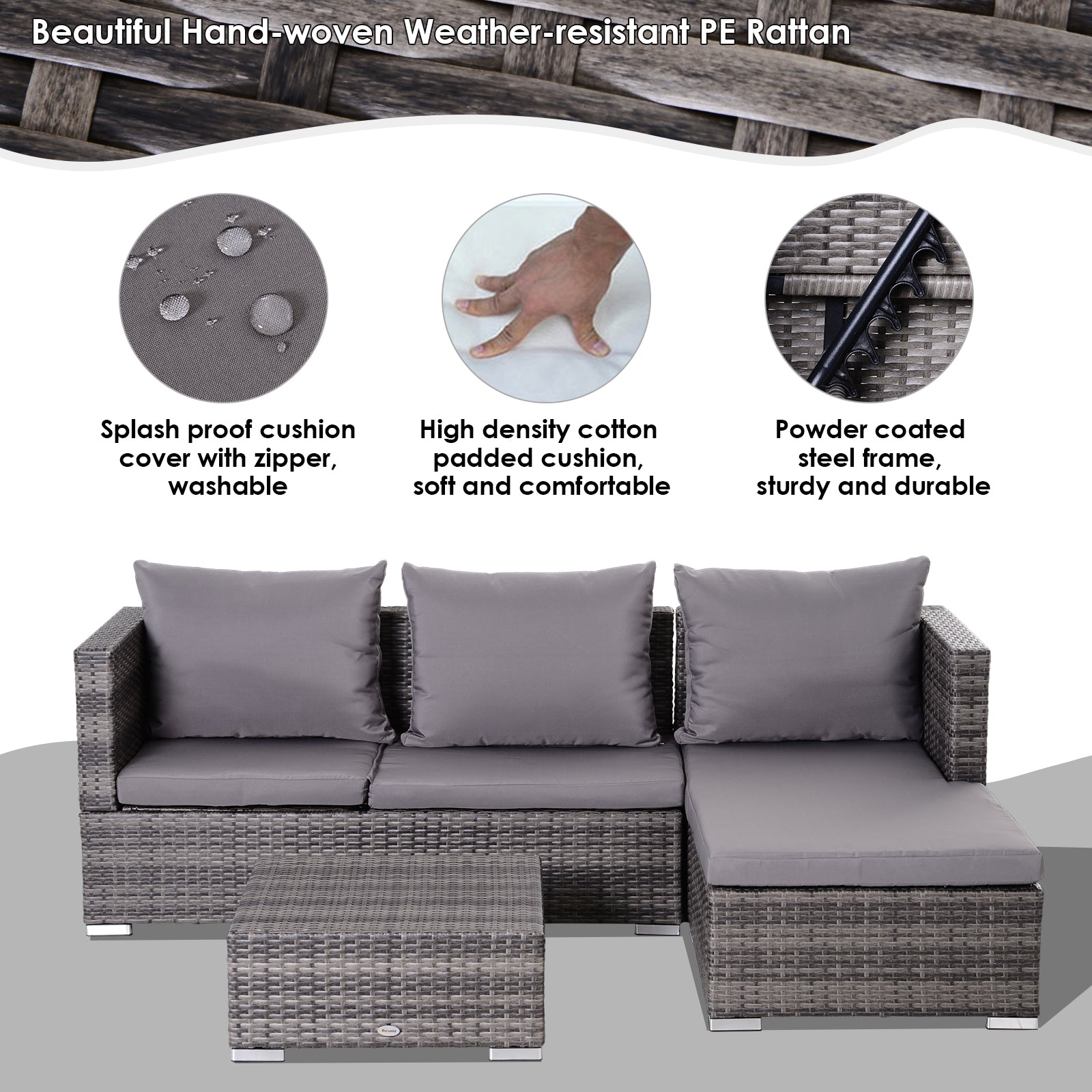 Rattan Garden Furniture Sofa Patio Conservatory Wicker W/Cushion 4-Seater