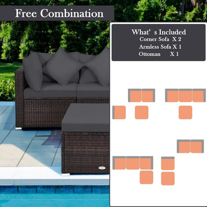 4 PCS Rattan Patio Conversation Set Outdoor Furniture Sofa Set W/ Coffee Table