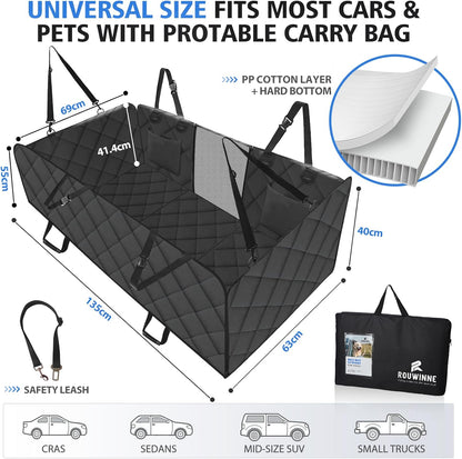 Back Seat Extender for Dogs - Large Space Car Seat Cover with Hard Bottom, Sturdy Hammock Supporting 181Kg, Easy to Install for Cars, Trucks, Suvs - Black