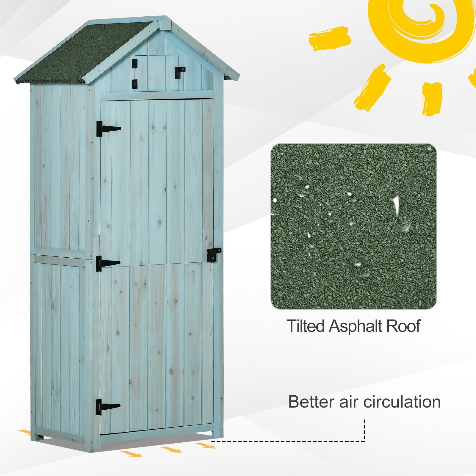 Garden Storage Shed 3 Shelves Tool House W/ Asphalt Roof 77 X 54 X 179 Cm