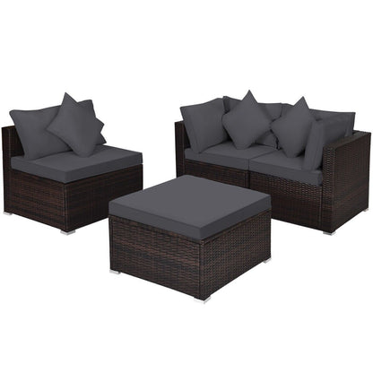 4 PCS Rattan Patio Conversation Set Outdoor Furniture Sofa Set W/ Coffee Table