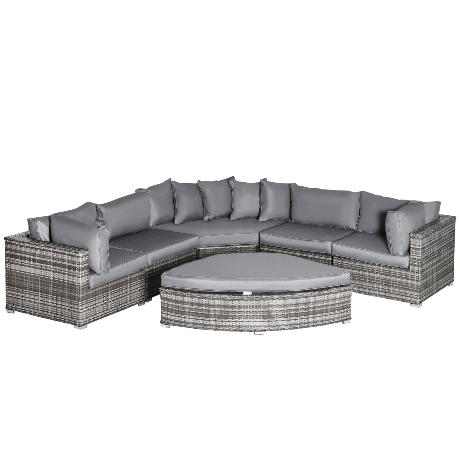 6 Pcs Outdoor Rattan Sofa Set Half round Conversation Set W/ Cushions Pillows