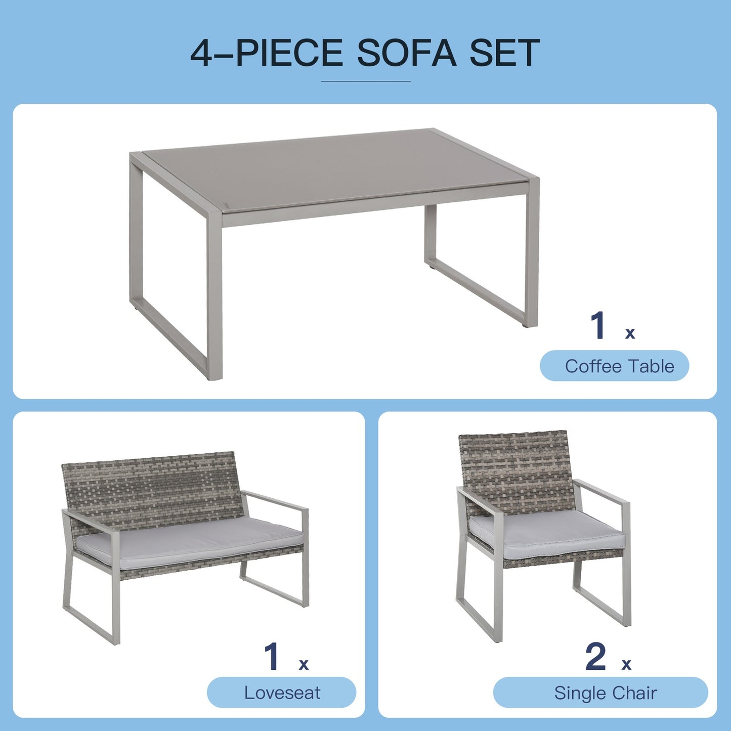 4-Piece Deluxe Outdoor Patio PE Rattan Wicker Sofa Chaise Lounge Furniture Set