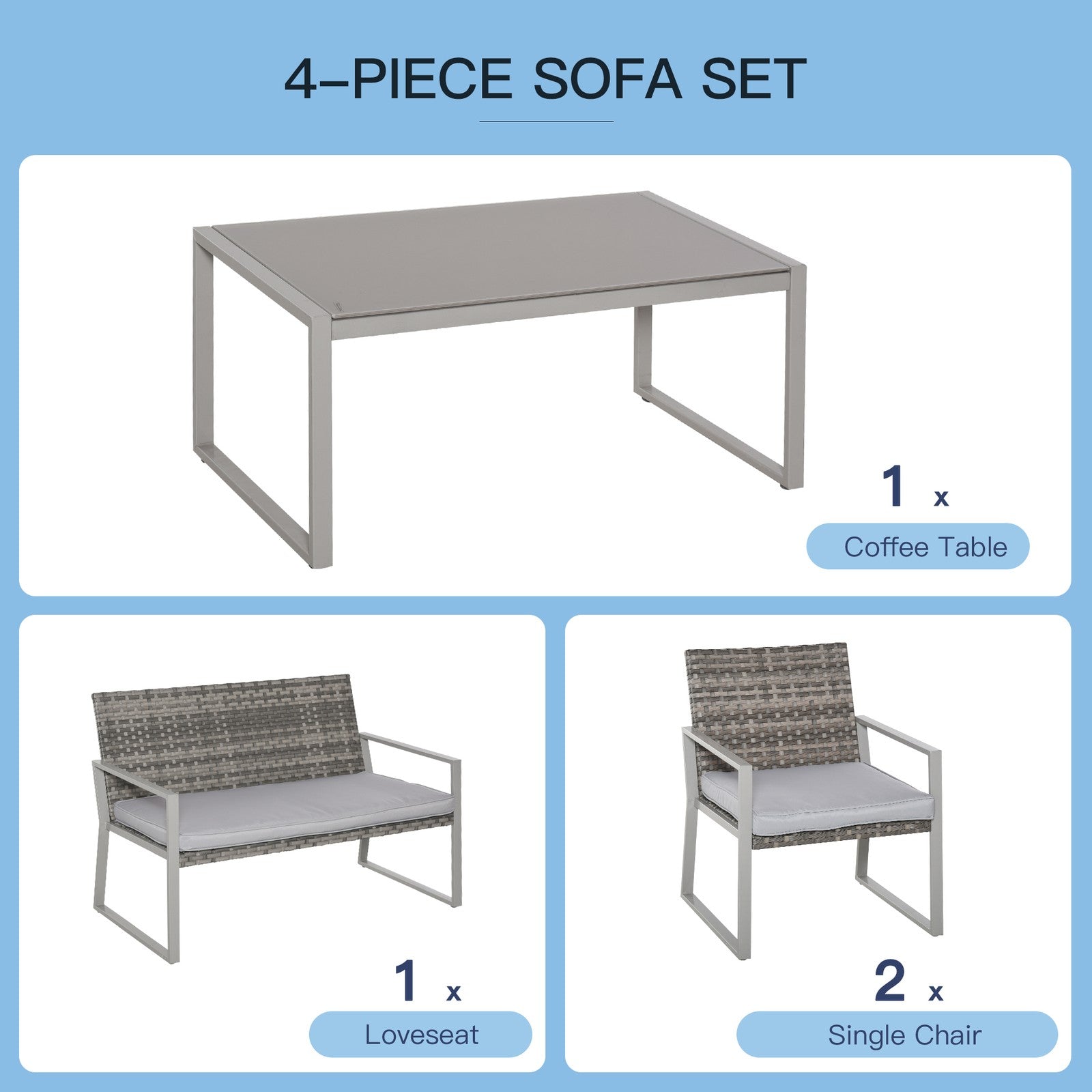 4-Piece Deluxe Outdoor Patio PE Rattan Wicker Sofa Chaise Lounge Furniture Set