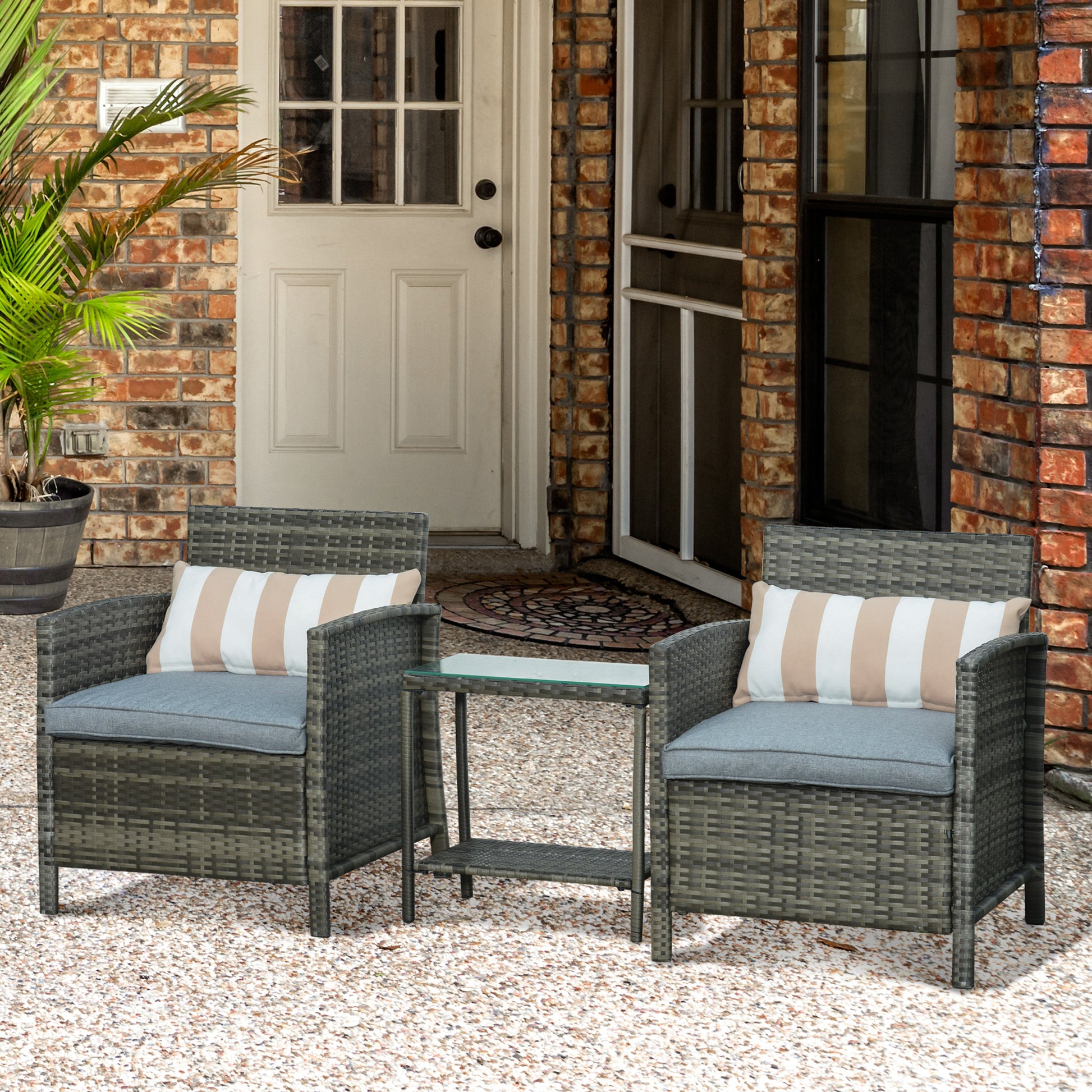 3 Pcs Rattan Outdoor Patio Set 2 Cushioned Single Sofa Coffee Table Conservatory