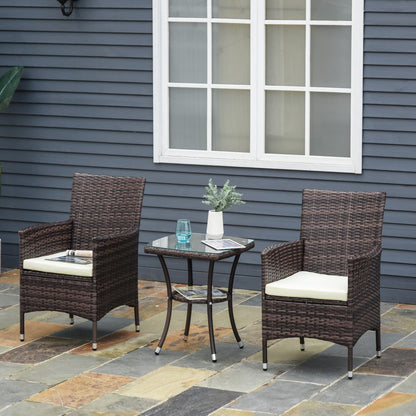 Outsunny Rattan Bistro Set Cushion Patio Garden Chair Table Brown UV Resistant