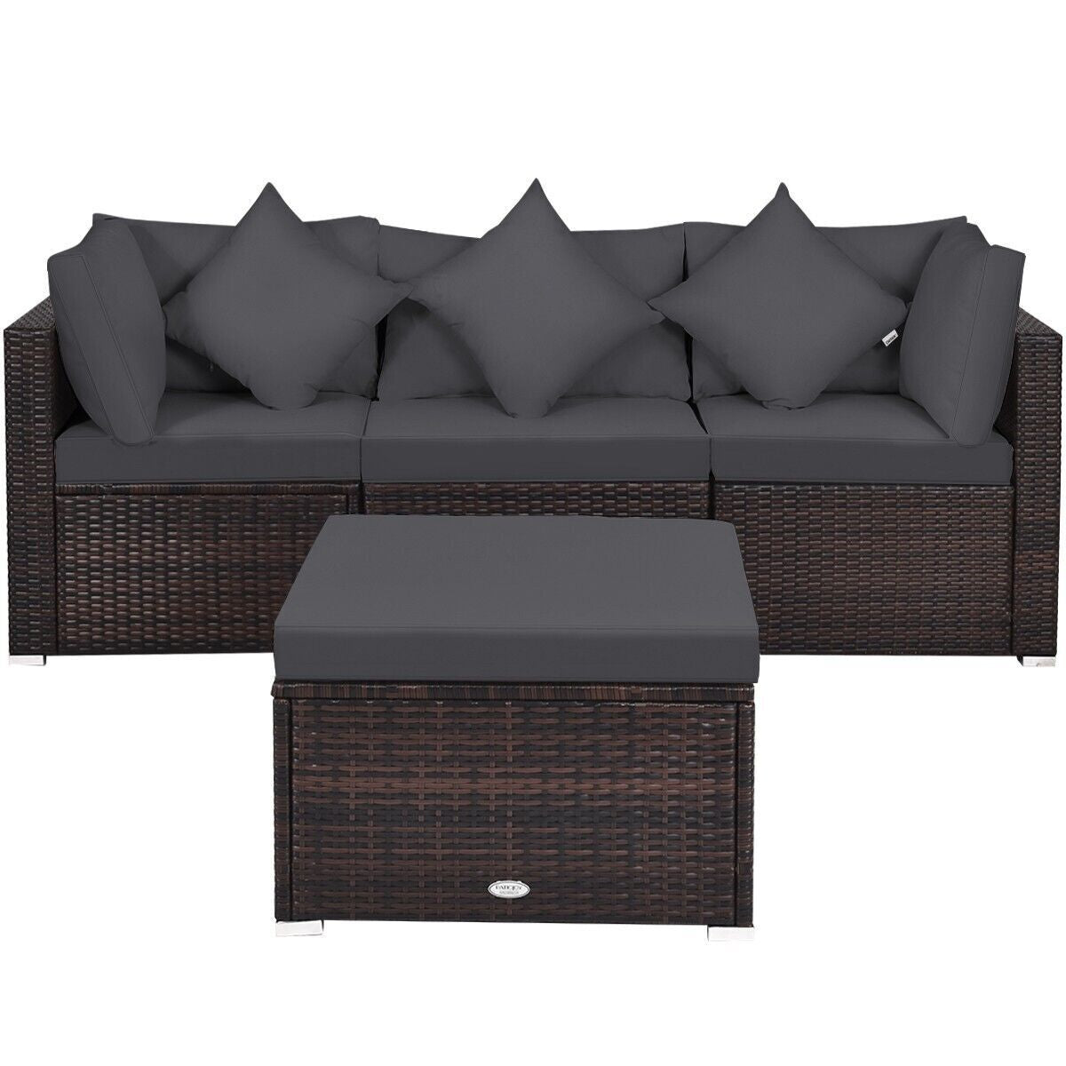 4 PCS Rattan Patio Conversation Set Outdoor Furniture Sofa Set W/ Coffee Table