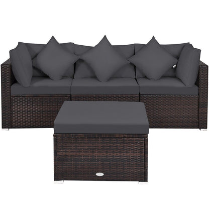 4 PCS Rattan Patio Conversation Set Outdoor Furniture Sofa Set W/ Coffee Table