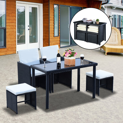 5 Pcs Rattan Garden Sofa Set Wicker Furniture Set with Cushion Footrest